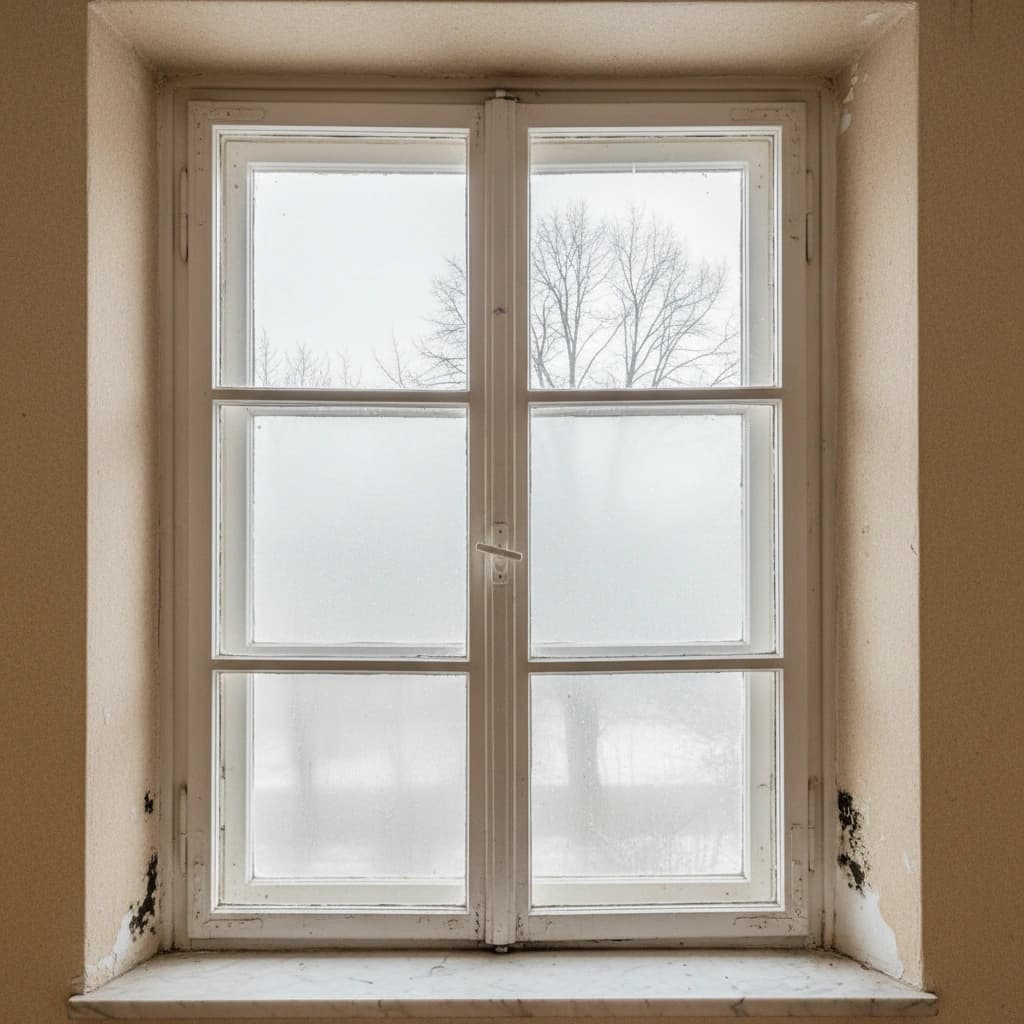 Altes undichtes Fenster im Altbau mit Kondenswasser